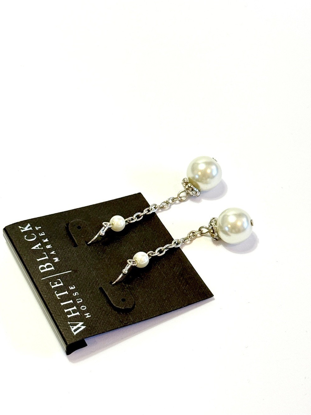 White House Black Market Pearl Drop Earrings Silver Tone - Picture 5 of 6